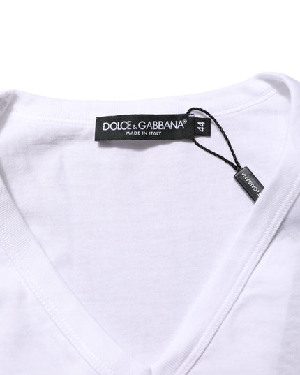 Dolce & Gabbana White Cotton V-Neck Short Sleeves T-shirt