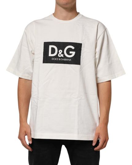 Dolce & Gabbana White Logo Print Cotton Crew Neck Men T-shirt