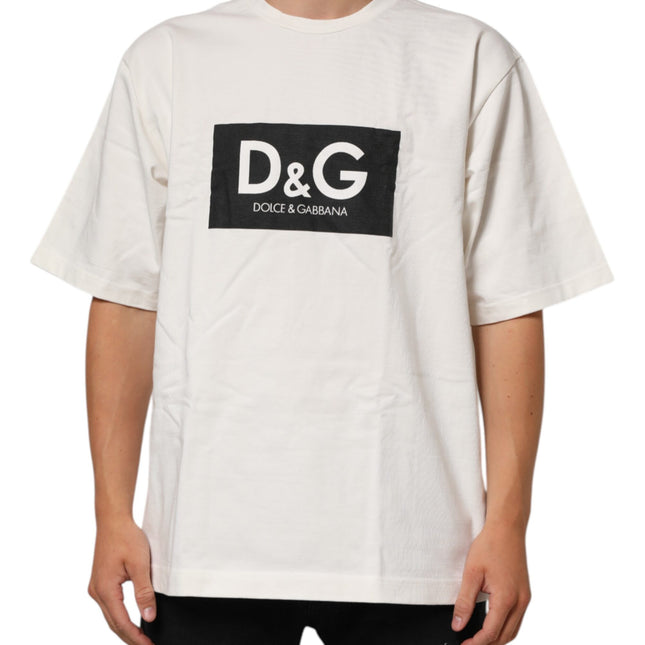 Dolce & Gabbana White Logo Print Cotton Crew Neck Men T-shirt