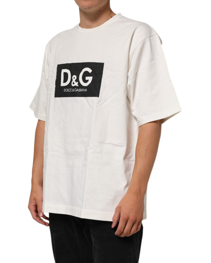 Dolce & Gabbana White Logo Print Cotton Crew Neck Men T-shirt