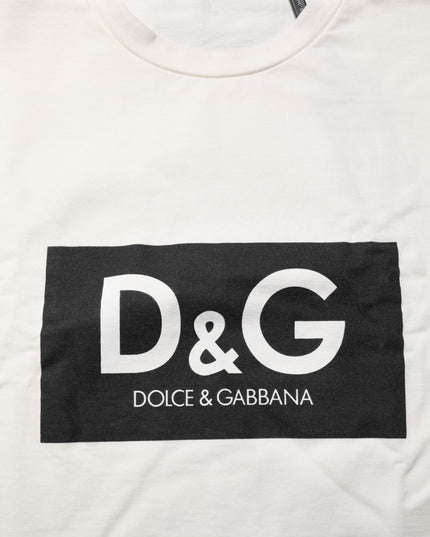 Dolce & Gabbana White Logo Print Cotton Crew Neck Men T-shirt