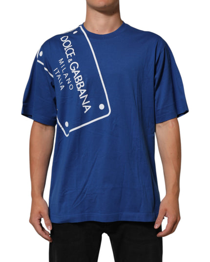 Dolce & Gabbana Blue Logo Print Cotton Crew Neck Men T-shirt
