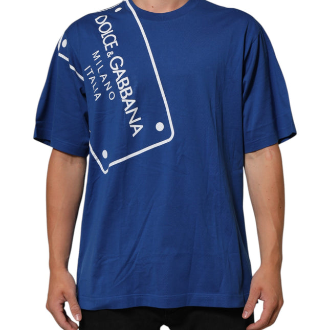 Dolce & Gabbana Blue Logo Print Cotton Crew Neck Men T-shirt