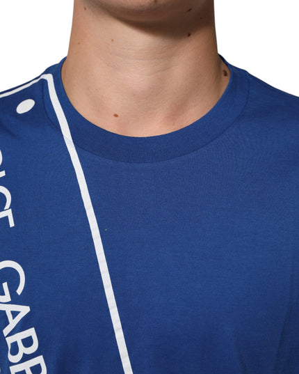 Dolce & Gabbana Blue Logo Print Cotton Crew Neck Men T-shirt