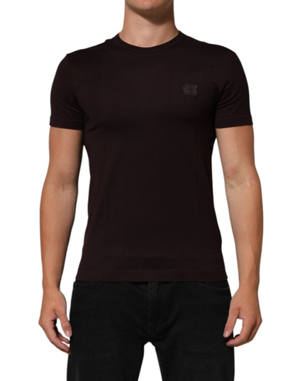 Dolce & Gabbana Brown Logo Plaque Cotton Crew Neck T-shirt
