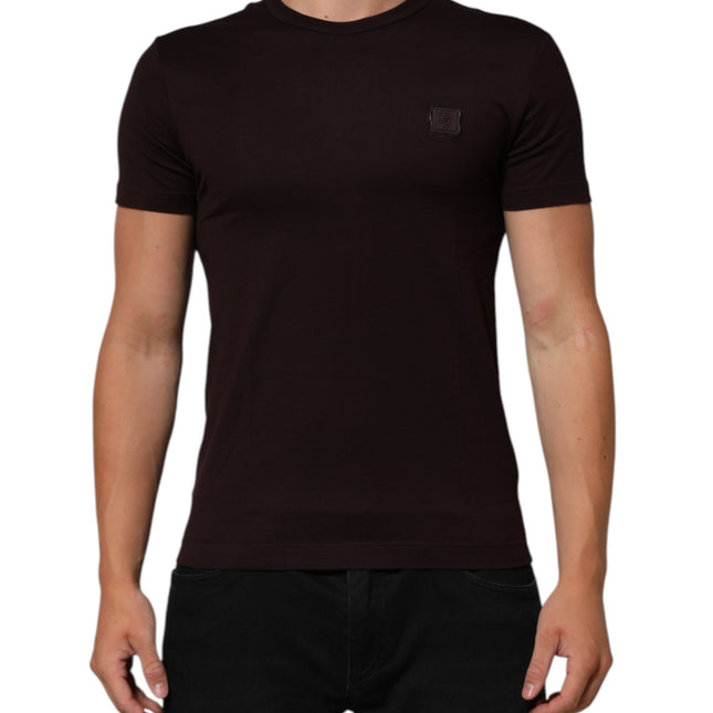 Dolce & Gabbana Brown Logo Plaque Cotton Crew Neck T-shirt