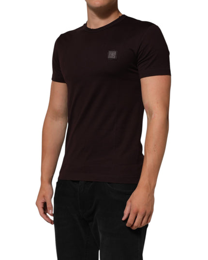 Dolce & Gabbana Brown Logo Plaque Cotton Crew Neck T-shirt