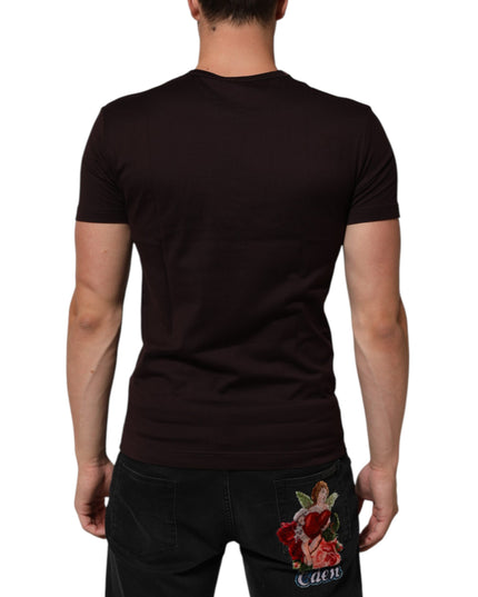 Dolce & Gabbana Brown Logo Plaque Cotton Crew Neck T-shirt