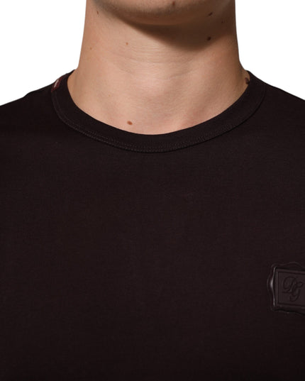 Dolce & Gabbana Brown Logo Plaque Cotton Crew Neck T-shirt