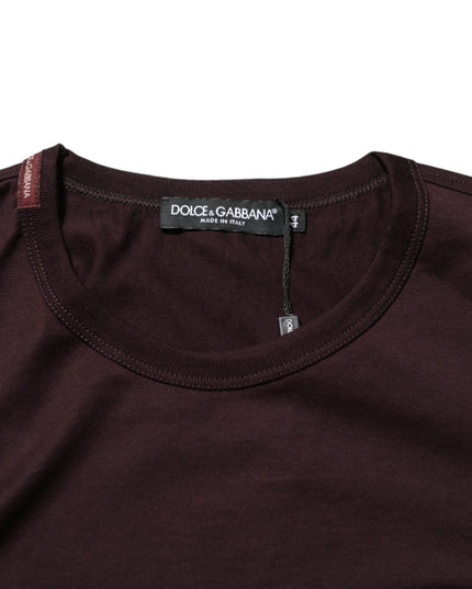 Dolce & Gabbana Brown Logo Plaque Cotton Crew Neck T-shirt
