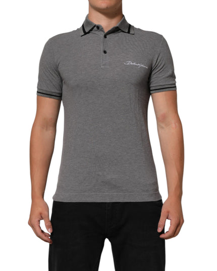 Dolce & Gabbana Gray Logo Embroidery Collared Polo T-shirt