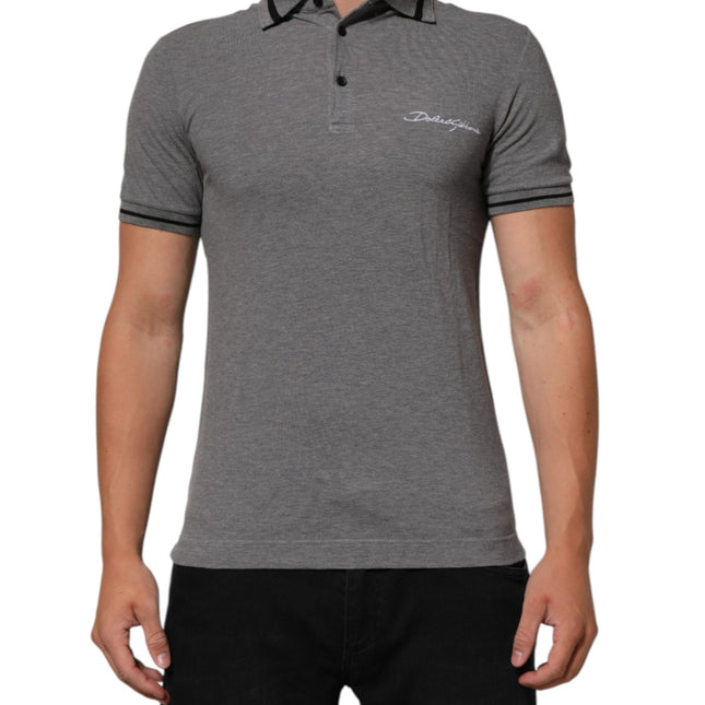 Dolce & Gabbana Gray Logo Embroidery Collared Polo T-shirt