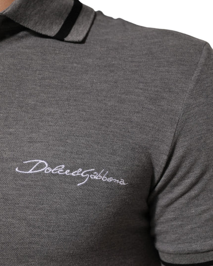 Dolce & Gabbana Gray Logo Embroidery Collared Polo T-shirt