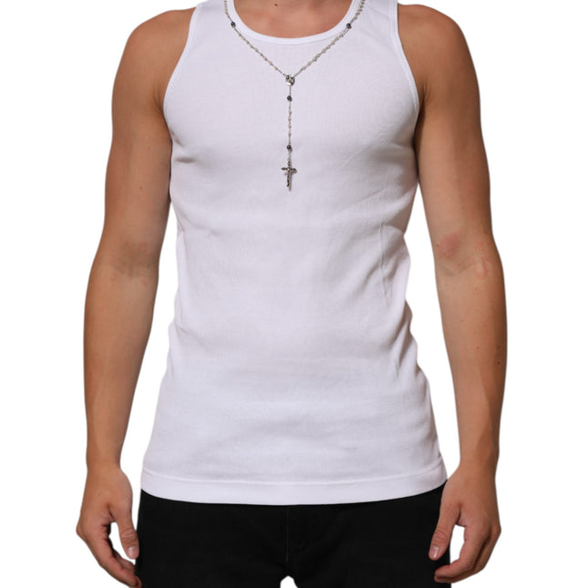 Dolce & Gabbana White Cotton Chain Necklace Tank Top T-shirt
