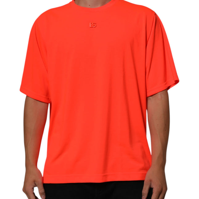 Dolce & Gabbana Neon Orange Polyester Men Crew Neck T-shirt