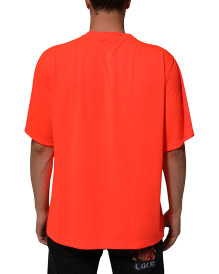 Dolce & Gabbana Neon Orange Polyester Men Crew Neck T-shirt
