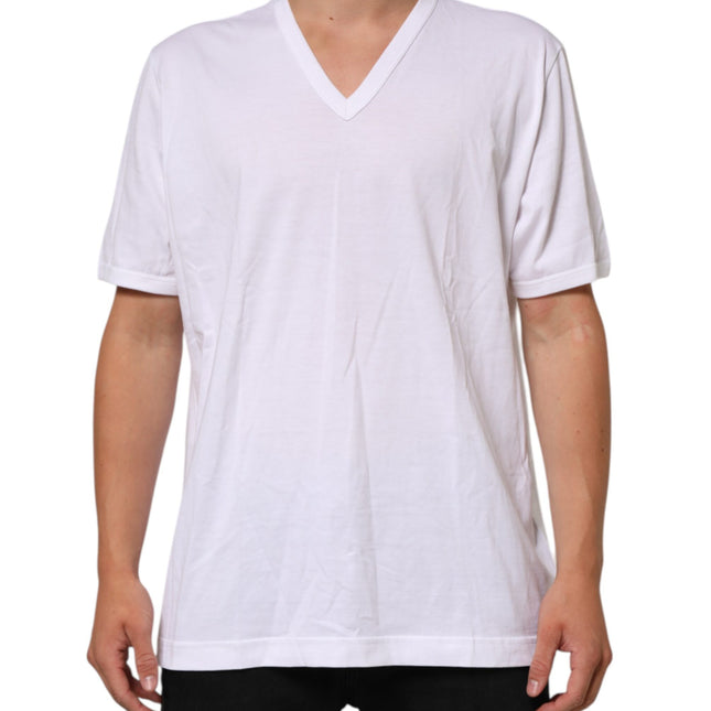 Dolce & Gabbana White Cotton V-Neck Short Sleeves T-shirt