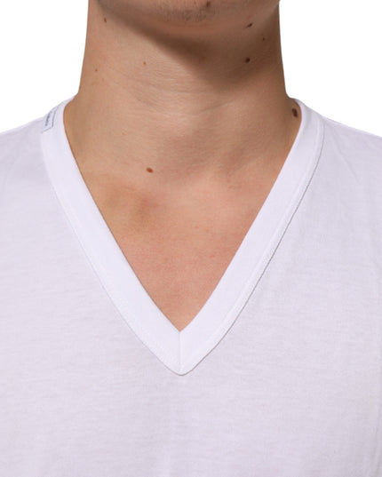 Dolce & Gabbana White Cotton V-Neck Short Sleeves T-shirt