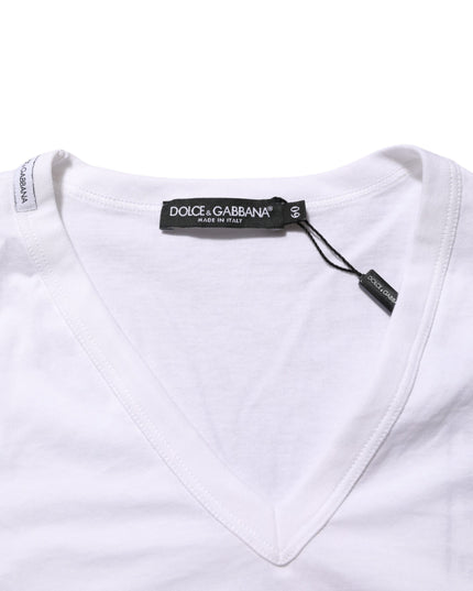 Dolce & Gabbana White Cotton V-Neck Short Sleeves T-shirt