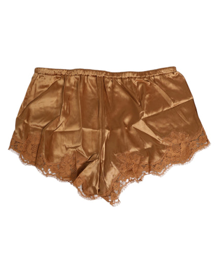 Dolce & Gabbana Brown Silk Satin Floral Lace Shorts Underwear