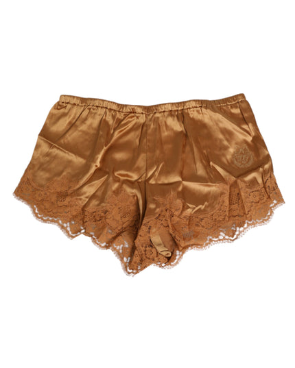Dolce & Gabbana Brown Silk Satin Floral Lace Shorts Underwear