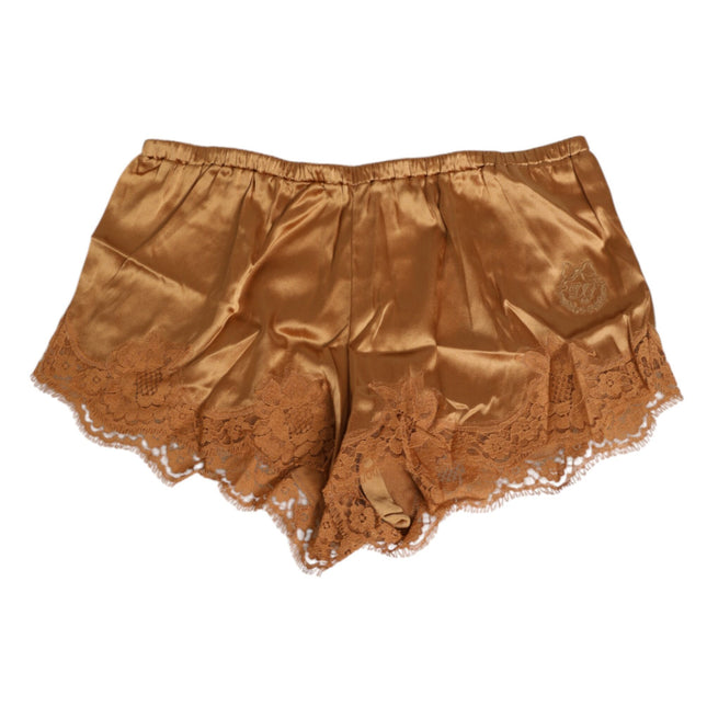 Dolce & Gabbana Brown Silk Satin Floral Lace Shorts Underwear