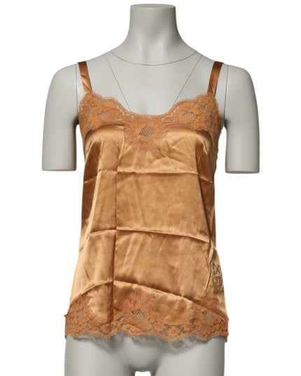 Dolce & Gabbana Brown Floral Lace Silk Satin Tank Lingerie Underwear
