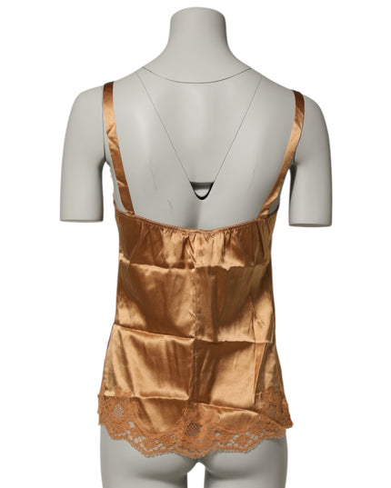 Dolce & Gabbana Brown Floral Lace Silk Satin Tank Lingerie Underwear