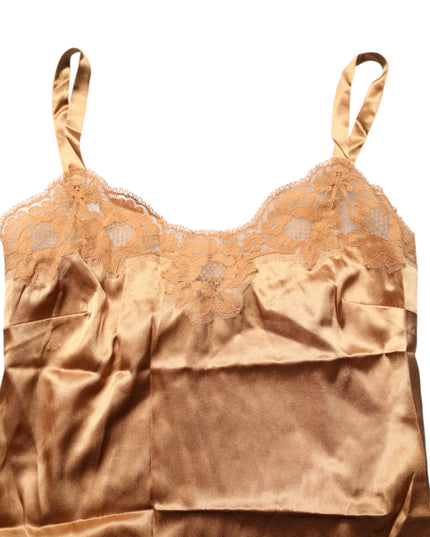 Dolce & Gabbana Brown Floral Lace Silk Satin Tank Lingerie Underwear