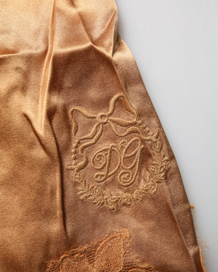 Dolce & Gabbana Brown Floral Lace Silk Satin Tank Lingerie Underwear