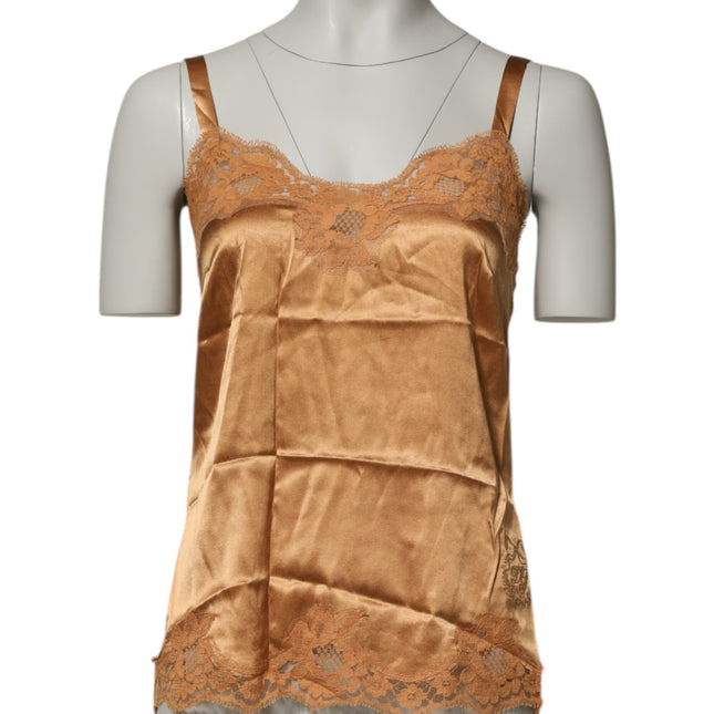 Dolce & Gabbana Brown Floral Lace Silk Satin Tank Lingerie Underwear