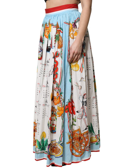 Dolce & Gabbana White Calendar Print Cotton Gathered Maxi Skirt