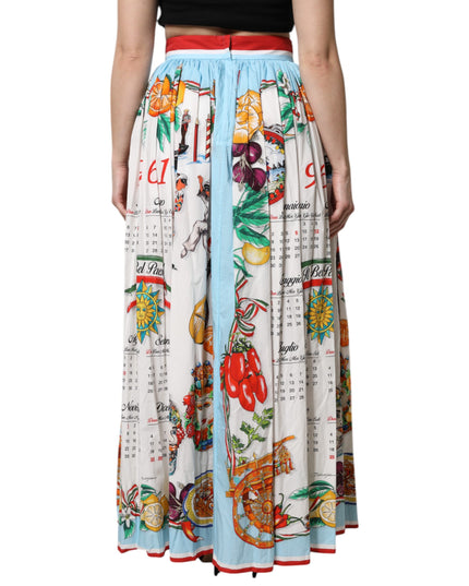 Dolce & Gabbana White Calendar Print Cotton Gathered Maxi Skirt