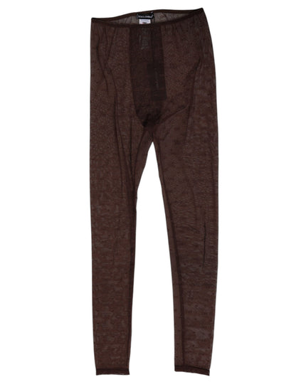 Dolce & Gabbana Brown Nylon Logo Lace Leggings Pants Underwear