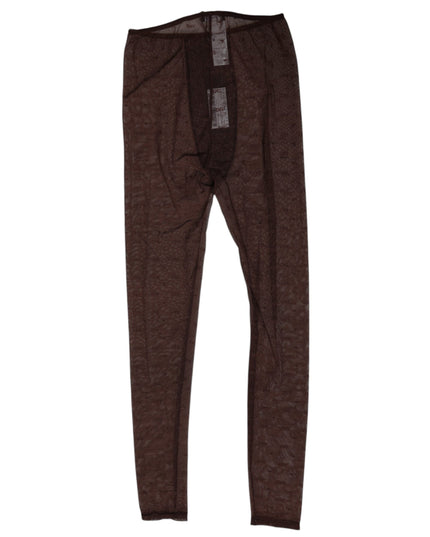 Dolce & Gabbana Brown Nylon Logo Lace Leggings Pants Underwear