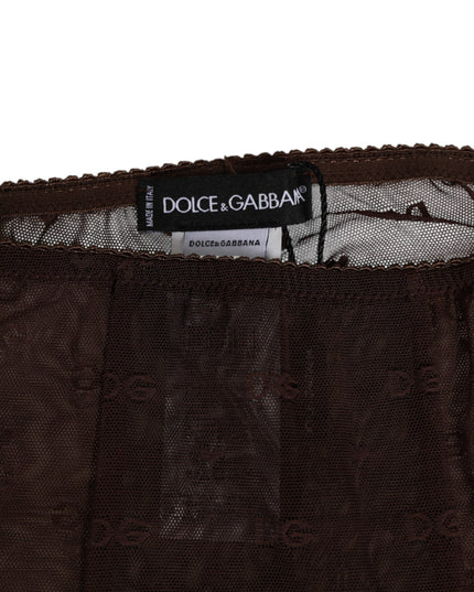 Dolce & Gabbana Brown Nylon Logo Lace Leggings Pants Underwear