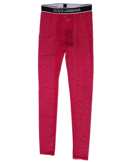 Dolce & Gabbana Fuchsia Nylon Logo Lace Leggings Pants Underwear