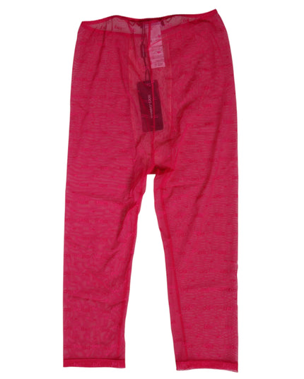 Dolce & Gabbana Fuchsia Logo Lace Tight Midi Trousers Underwear