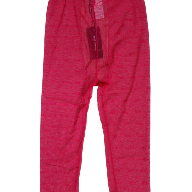 Dolce & Gabbana Fuchsia Logo Lace Tight Midi Trousers Underwear