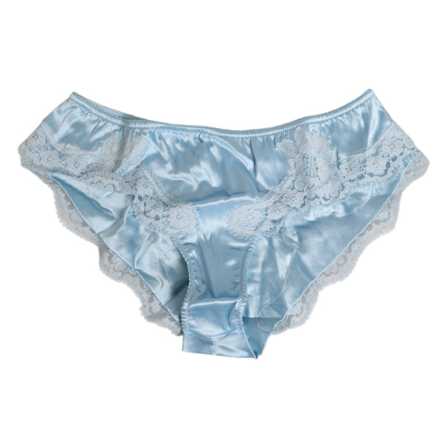 Dolce & Gabbana Sky Blue Silk Satin Lace Panty Brief Underwear