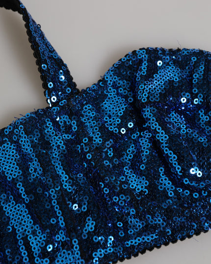 Dolce & Gabbana Blue Sequin Embellished Balconnet Bra Underwear