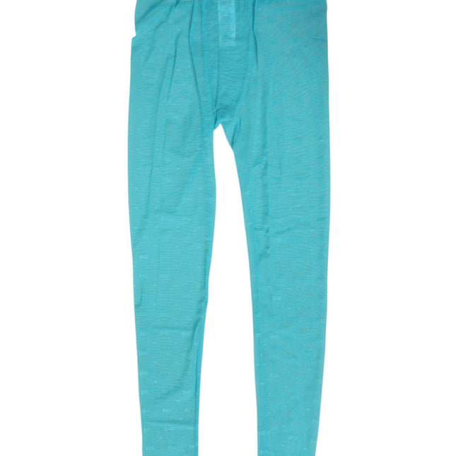 Dolce & Gabbana Light Blue Nylon Logo Lace Leggings Pants Underwear