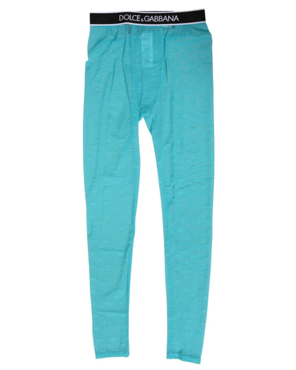 Dolce & Gabbana Light Blue Nylon Logo Lace Leggings Pants Underwear