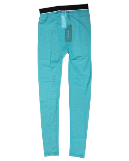 Dolce & Gabbana Light Blue Nylon Logo Lace Leggings Pants Underwear