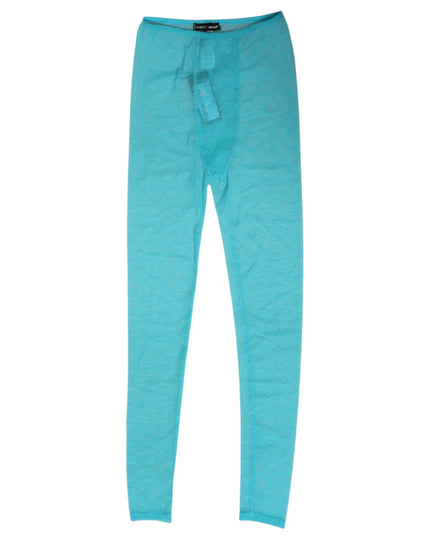 Dolce & Gabbana Light Blue Nylon Logo Lace Leggings Pants Underwear