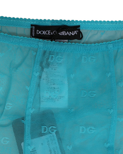 Dolce & Gabbana Light Blue Nylon Logo Lace Leggings Pants Underwear