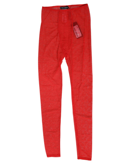 Dolce & Gabbana Red Nylon Logo Lace Leggings Pants Underwear