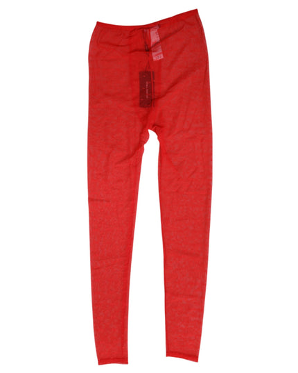 Dolce & Gabbana Red Nylon Logo Lace Leggings Pants Underwear