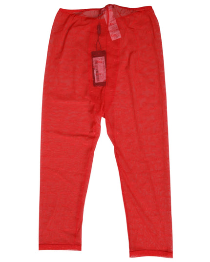Dolce & Gabbana Red Logo Lace Tight Midi Trousers Underwear