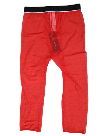 Dolce & Gabbana Red Logo Lace Tight Midi Trousers Underwear